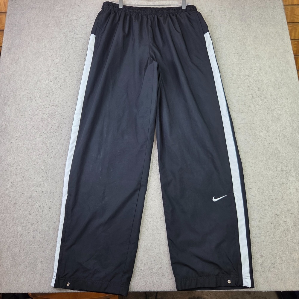Nike Men's Black Track Pants White Stripe Drawstring Mesh Lined Size XL Vintage